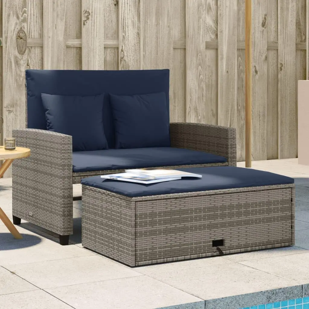 Outdoor Furniture Grey - أريكة حديقة قابلة للتحويل من الراتان