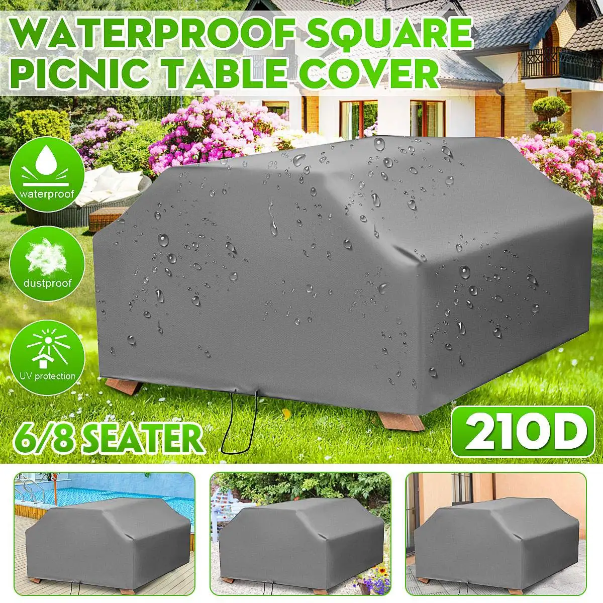 Outdoor Furniture Grey - مفرش طاولة مرن وغطاء مربع لكرسي