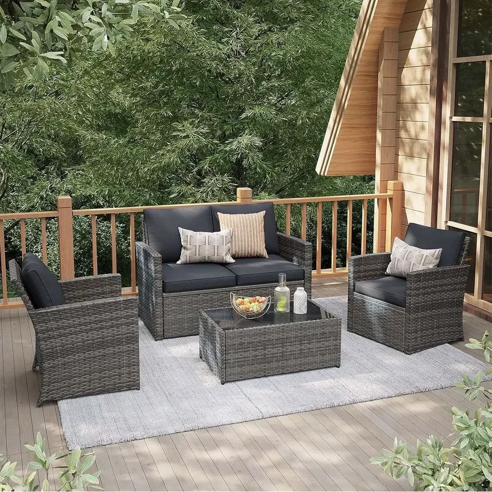 Outdoor Furniture Grey - طقم أثاث خارجي مكون من 4