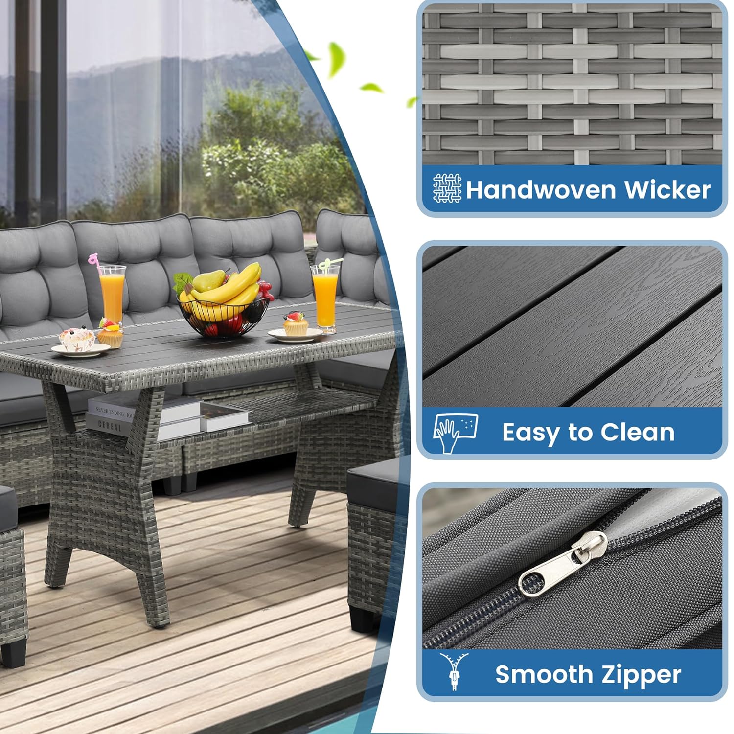 طقم أثاث للفناء مكون من 6 قطع، - مراجعة Outdoor Furniture Grey وسعره