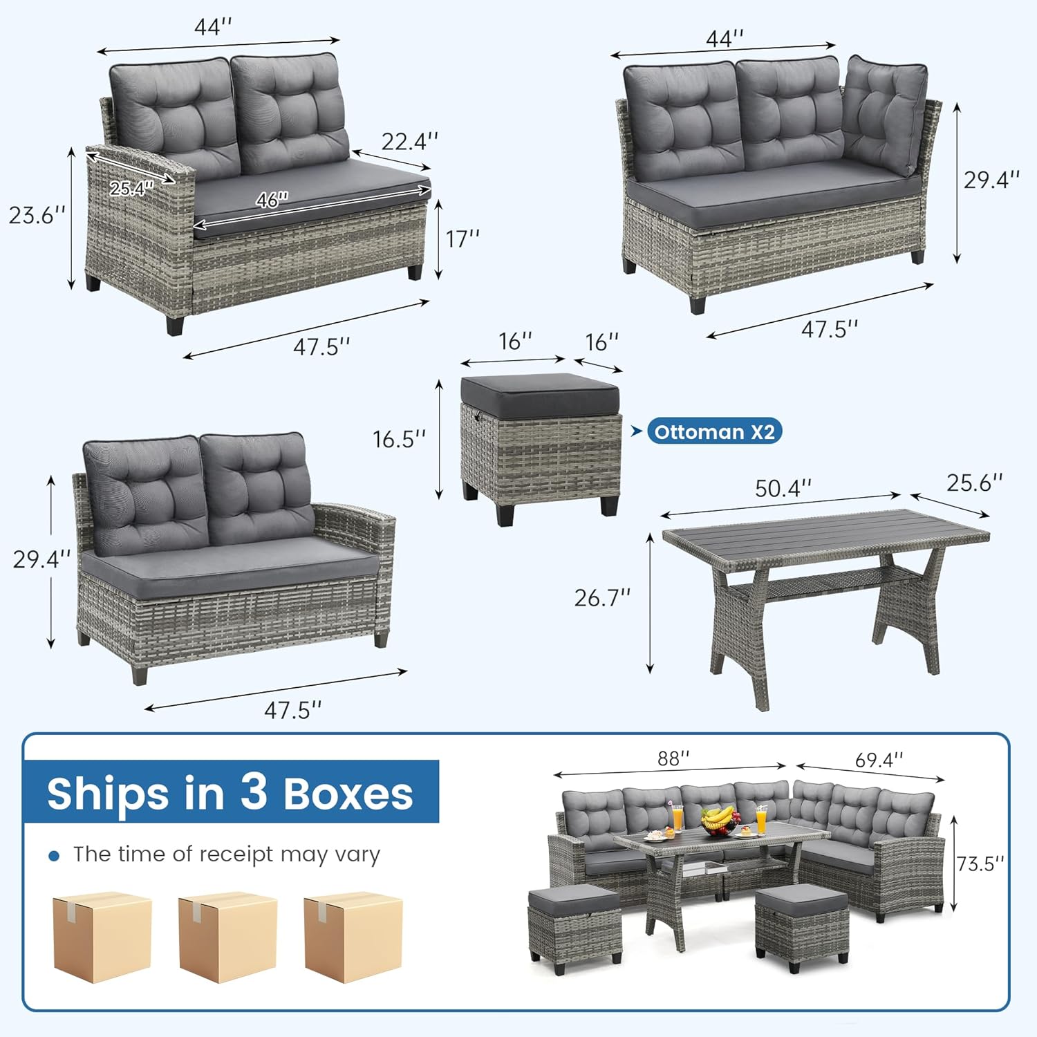 طقم أثاث للفناء مكون من 6 قطع، - مراجعة Outdoor Furniture Grey وسعره