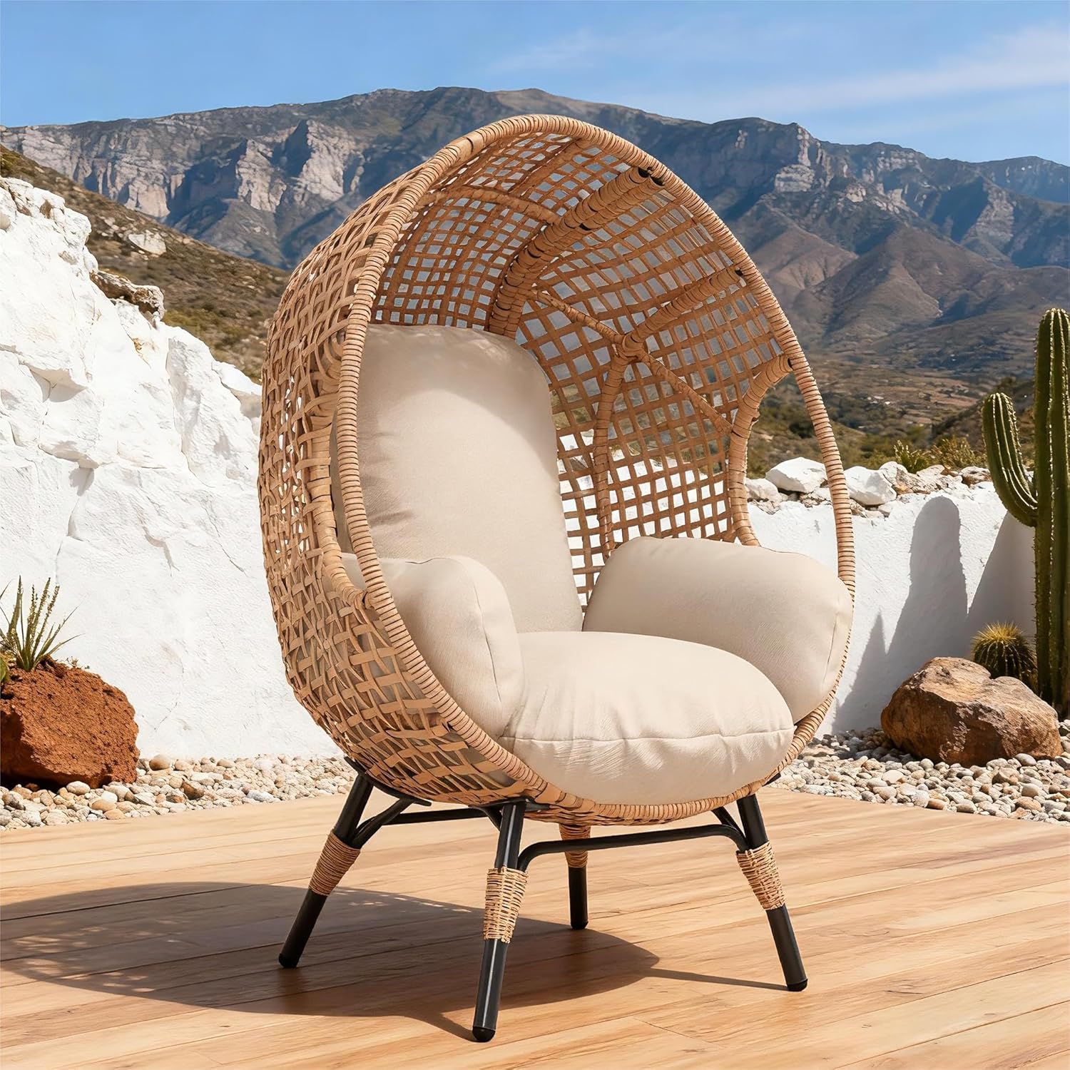 كرسي بيضاوي معلق أنيق بظهر مقو - مراجعة Outdoor Furniture Egg Chair وسعره