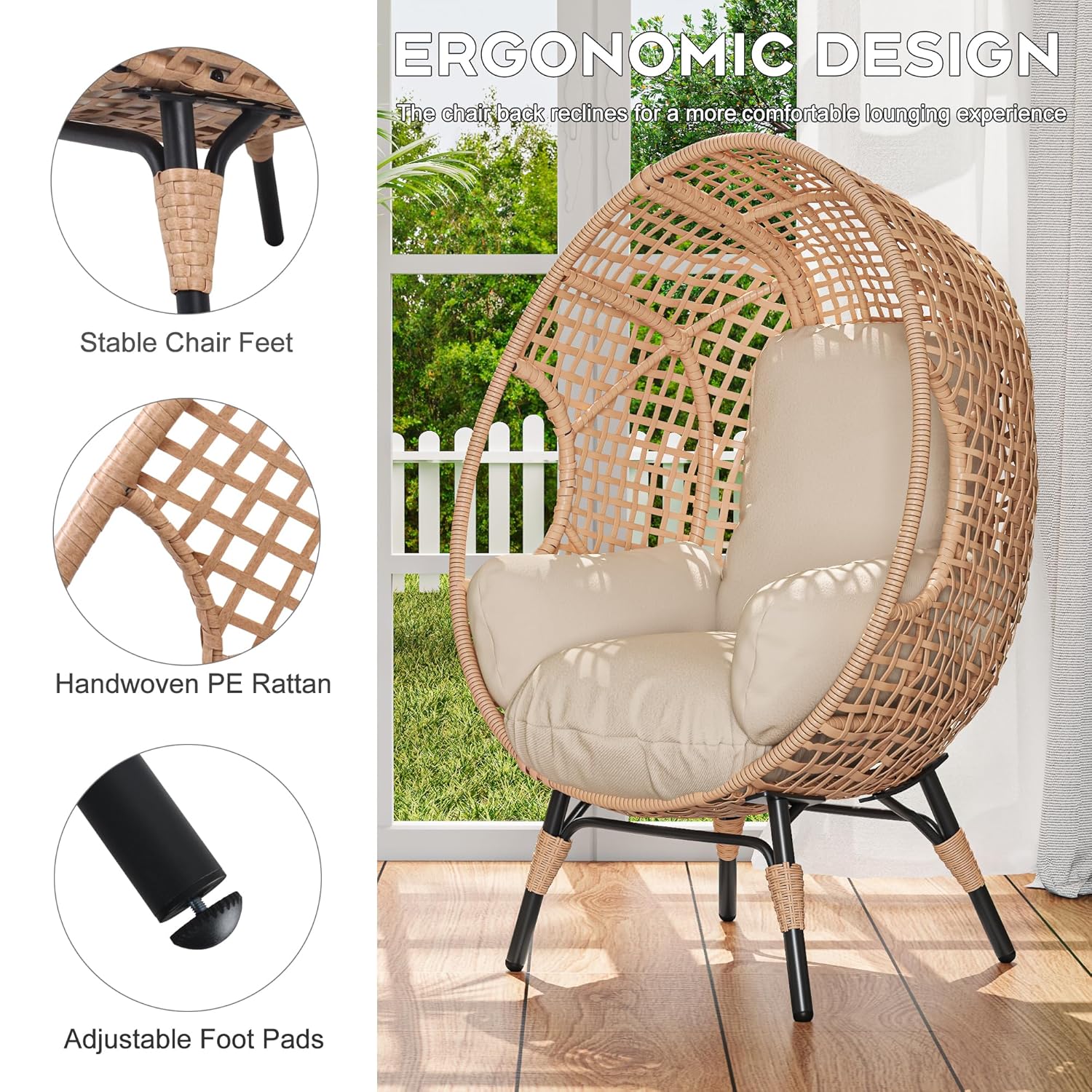كرسي بيضاوي معلق أنيق بظهر مقو - مراجعة Outdoor Furniture Egg Chair وسعره
