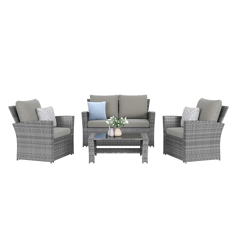 طقم أريكة خارجية من 4 قطع مصنو - مراجعة Outdoor Furniture Grey وسعره