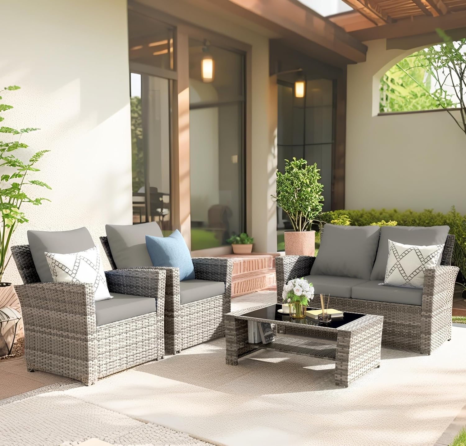 طقم أريكة خارجية من 4 قطع مصنو - مراجعة Outdoor Furniture Grey وسعره