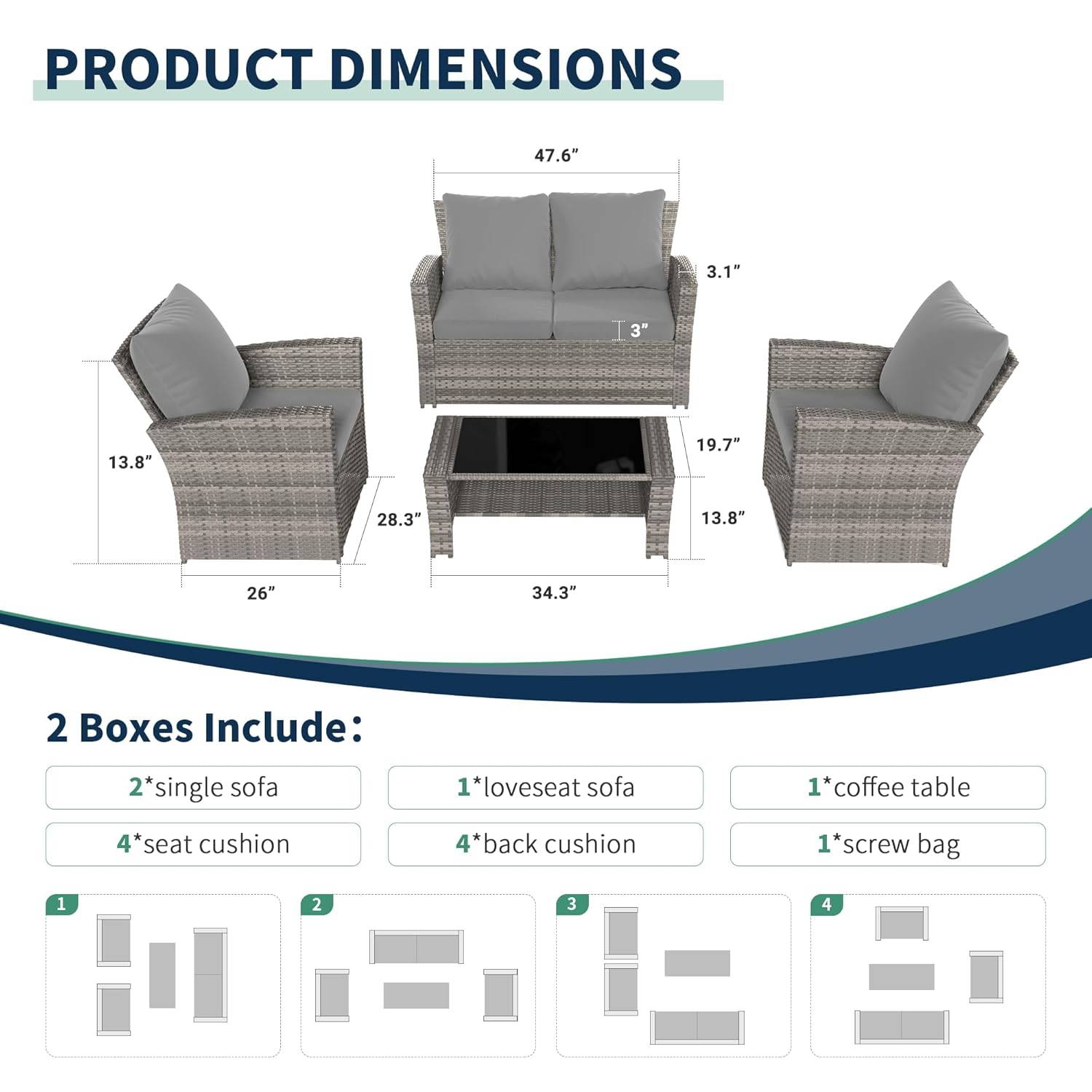 طقم أريكة خارجية من 4 قطع مصنو - مراجعة Outdoor Furniture Grey وسعره