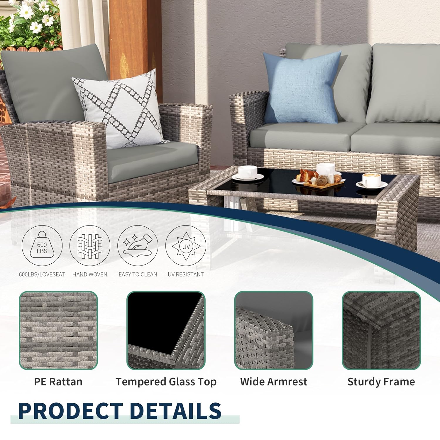 طقم أريكة خارجية من 4 قطع مصنو - مراجعة Outdoor Furniture Grey وسعره