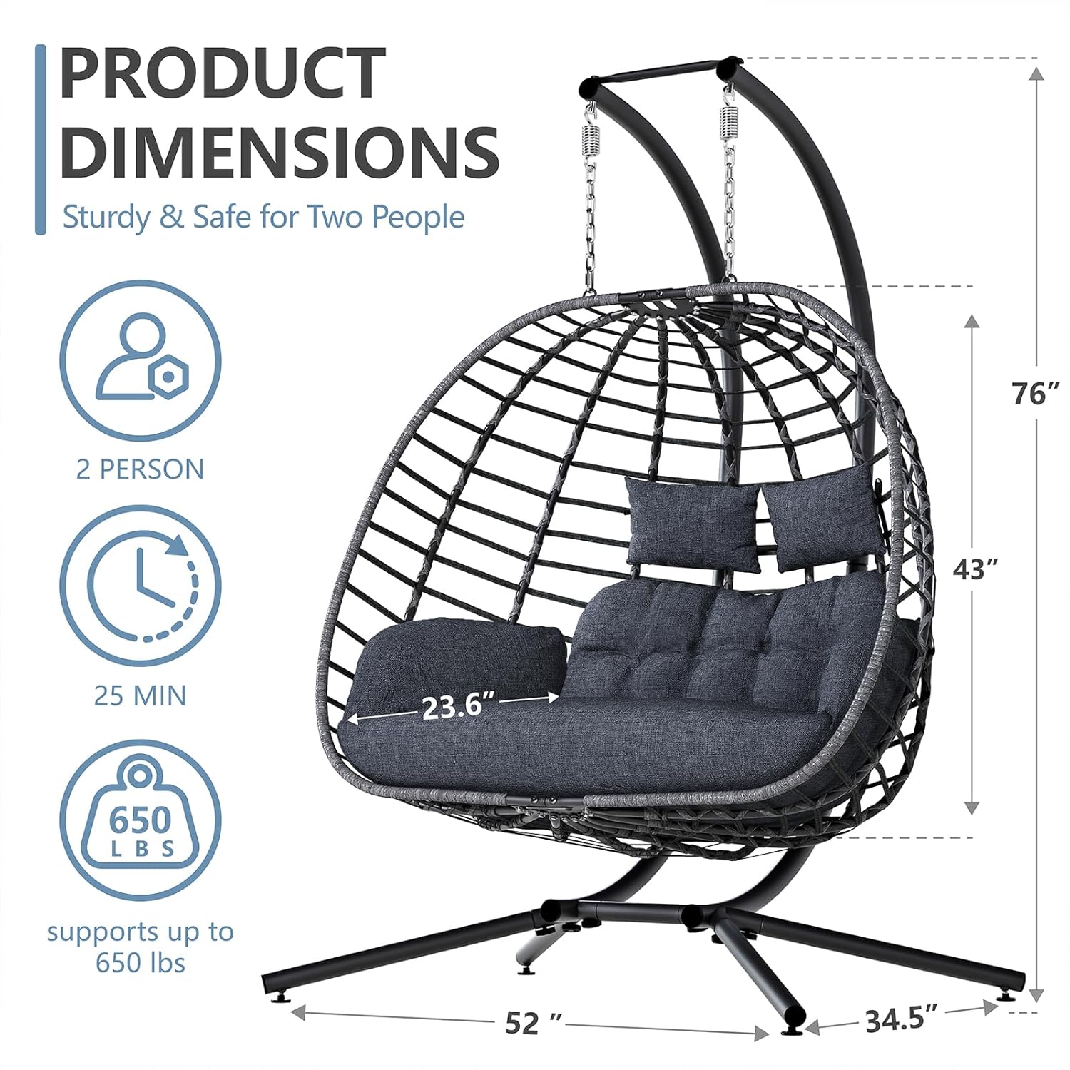 كرسي أرجوحة بيضاوي الشكل لشخصي - مراجعة Outdoor Furniture Grey وسعره