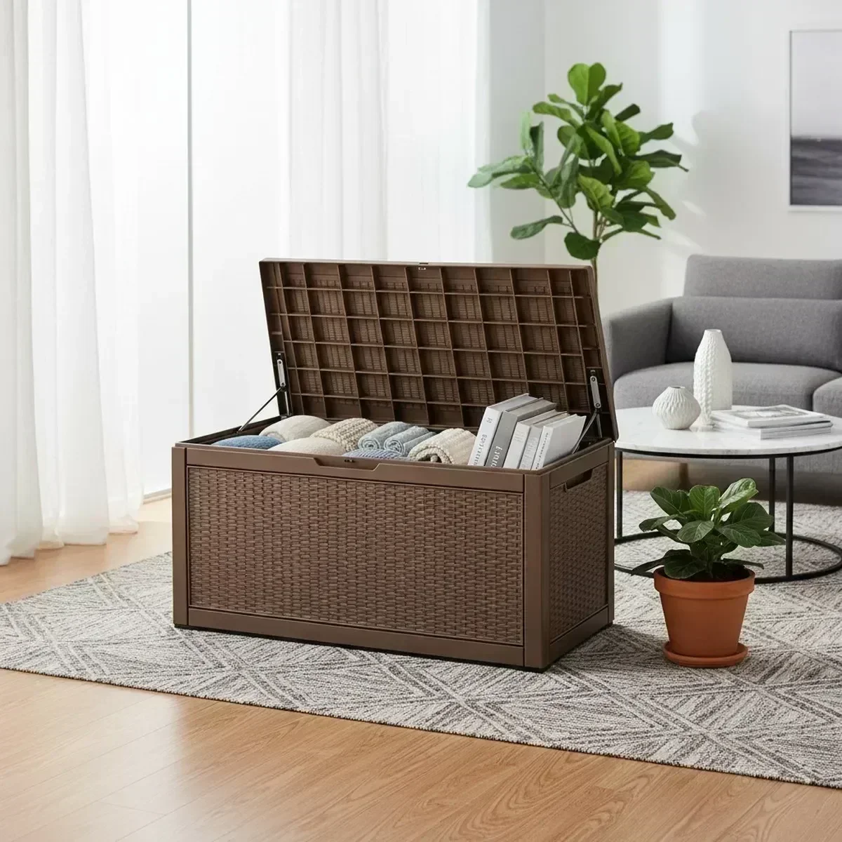 مقعد تخزين خارجي كبير مقاوم لل - مراجعة Outdoor Furniture Grey وسعره