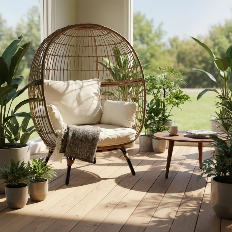 كرسي بيضاوي الشكل من الخيزران  - مراجعة Outdoor Furniture Egg Chair وسعره